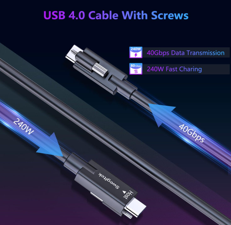 USB 4.0 C to C Screw-Locking  Cable