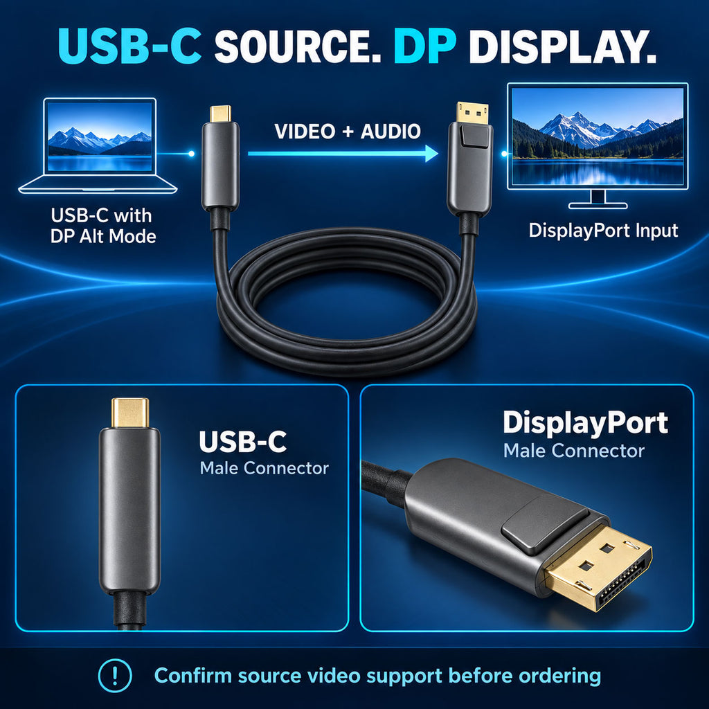 USB-C DP Alt Mode source to DisplayPort display connection diagram