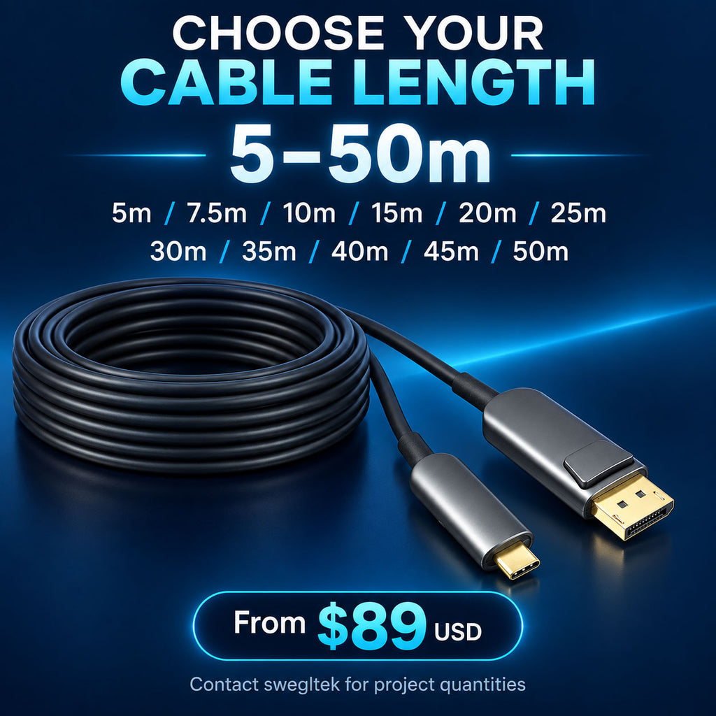 swegltek USB-C to DP cable length options from 5m to 50m