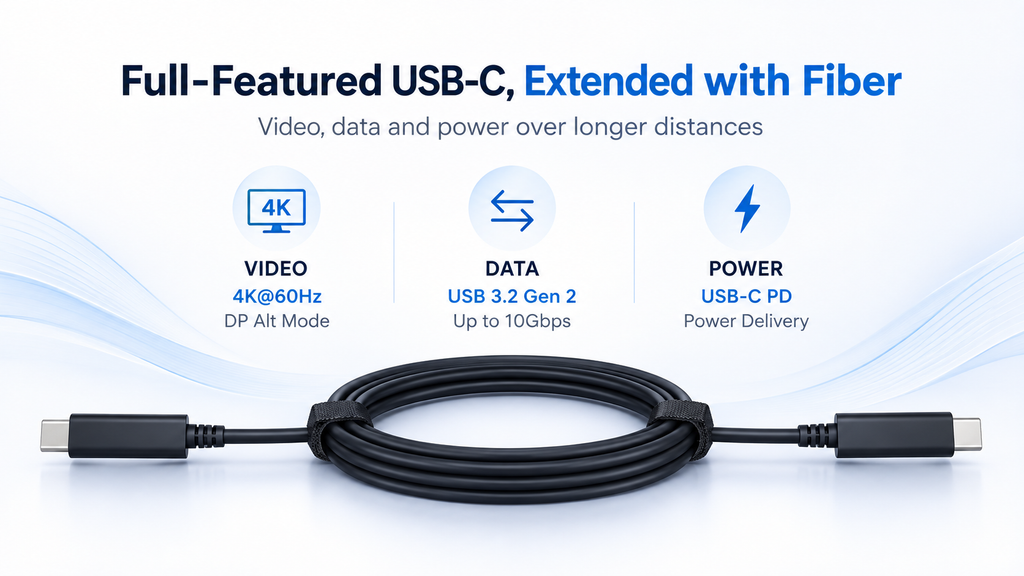 USB-C optical cable supporting video data and power