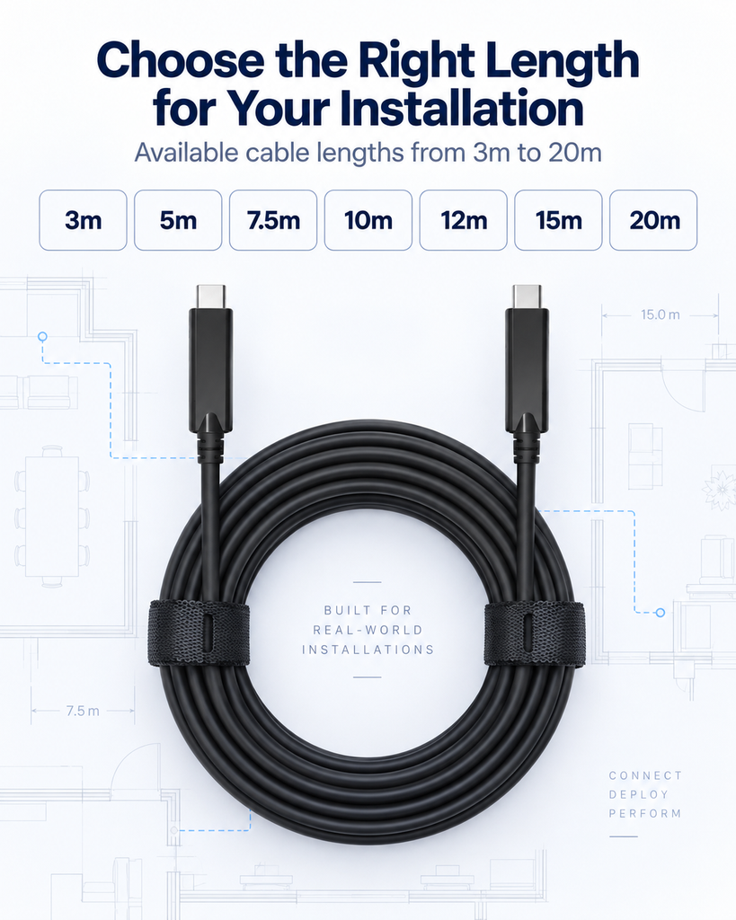 USB-C active optical cable length options from 3m to 20m