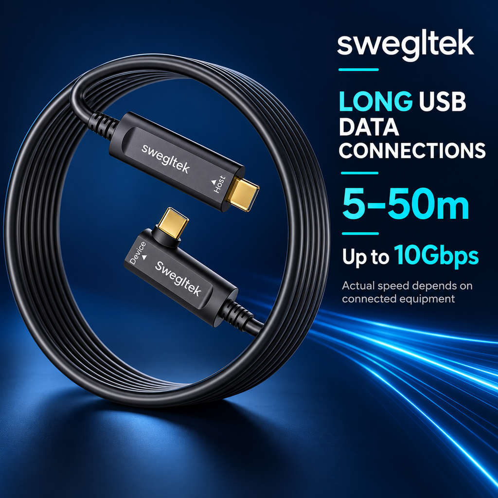 SCRA-3100 USB-C optical data cable lengths from 5m to 50m