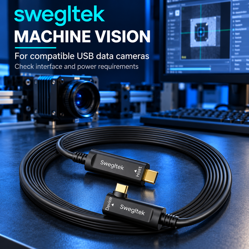 USB-C optical data cable for compatible machine vision equipment