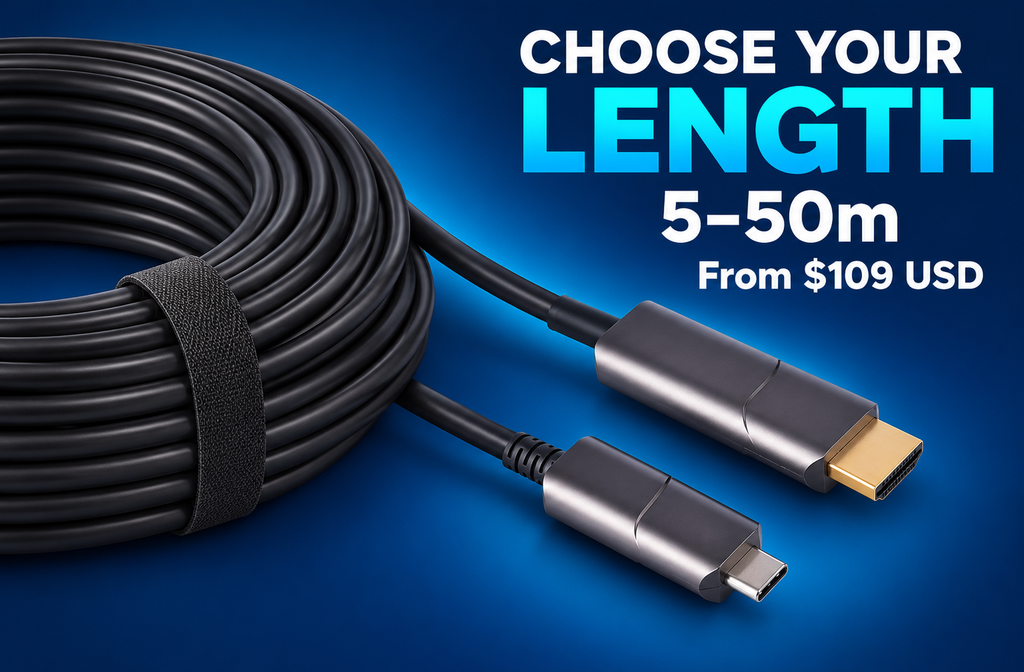 USB-C to HDMI cable lengths from 5m to 50m
