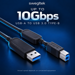 Coiled USB-A to Type-B active optical cable rated up to 10Gbps.