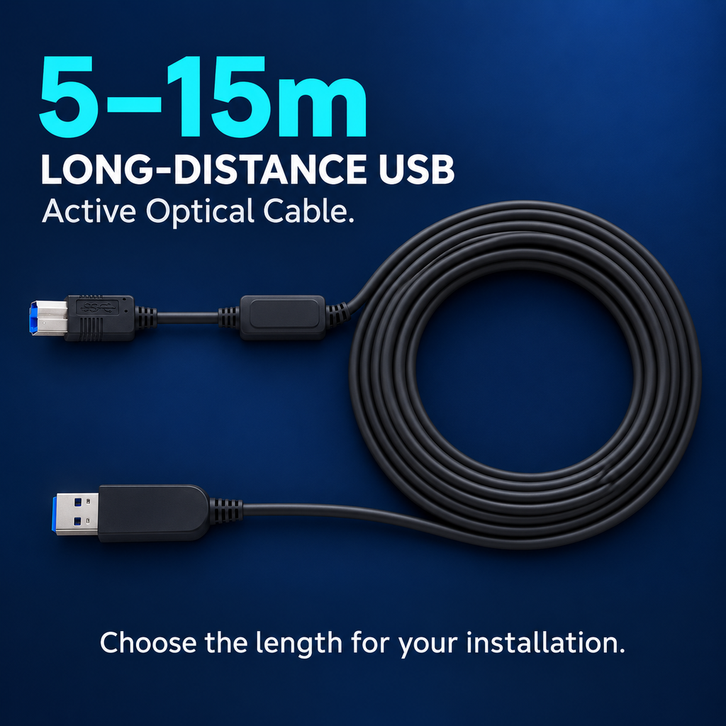 Long-distance USB active optical cable offered from 5m to 15m.