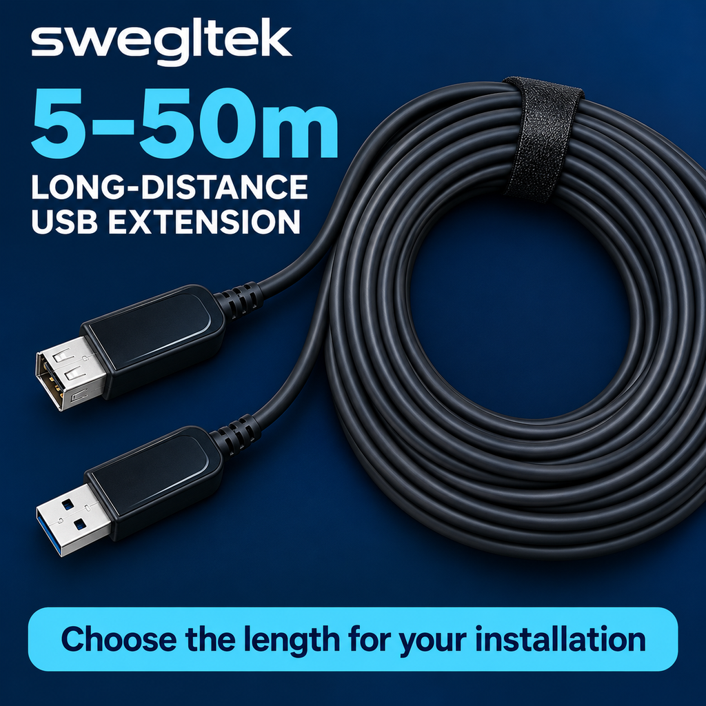Coiled USB 3.0 optical extension cable 5m to 50m