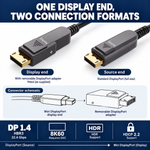 Swegltek DisplayPort to Mini DisplayPort1.4 active optical cable: adapter-structure; display end with removable DP adapter fitted,8K60requiresDSC.