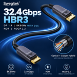 Swegltek armored DisplayPort1.4 active optical cable,hbr3; internal helical metal armor under black jacket,8K60withDSC.