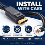 Swegltek armored DisplayPort1.4 active optical cable,installation; internal helical metal armor under black jacket,8K60withDSC.