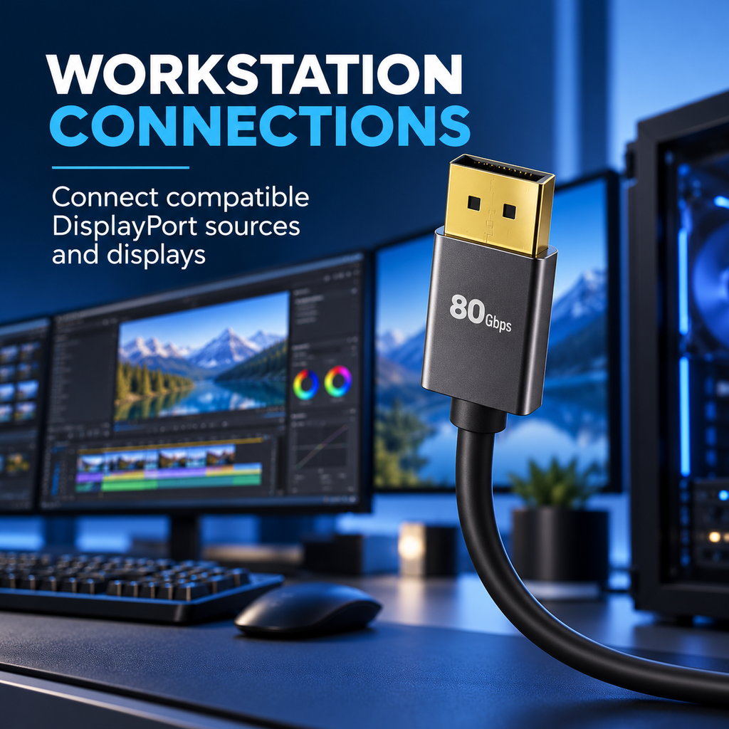 Swegltek DisplayPort2.1 passive silver-plated copper cable,80Gbps UHBR20,latch-free: workstation.