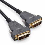 Swegltek DVI active optical cable with Source and Display male connectors on a white background.