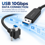 Swegltek USB 10Gbps data cable with USB-A and screw-lock USB-B connector detail.
