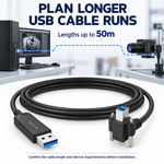 Long USB cable run planning illustration with lengths up to 50m.