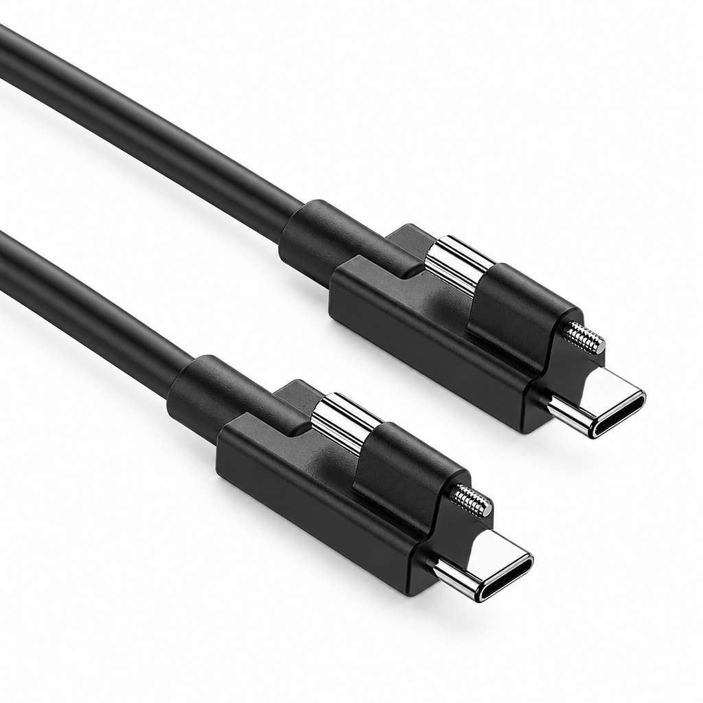Swegltek USB4 80Gbps straight USB-C cable with one screw at each end, white diagonal main image without a coil.