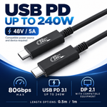 Swegltek USB4 micro coaxial copper USB-C cable,80Gbps,USBPD up240W, power.