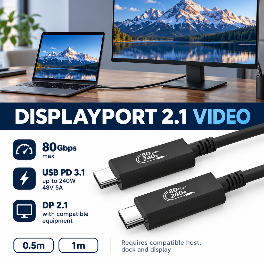 Swegltek USB4 micro coaxial copper USB-C cable,80Gbps,USBPD up240W, display.