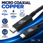 Swegltek USB4 micro coaxial copper USB-C cable,80Gbps,USBPD up240W, micro-coaxial.