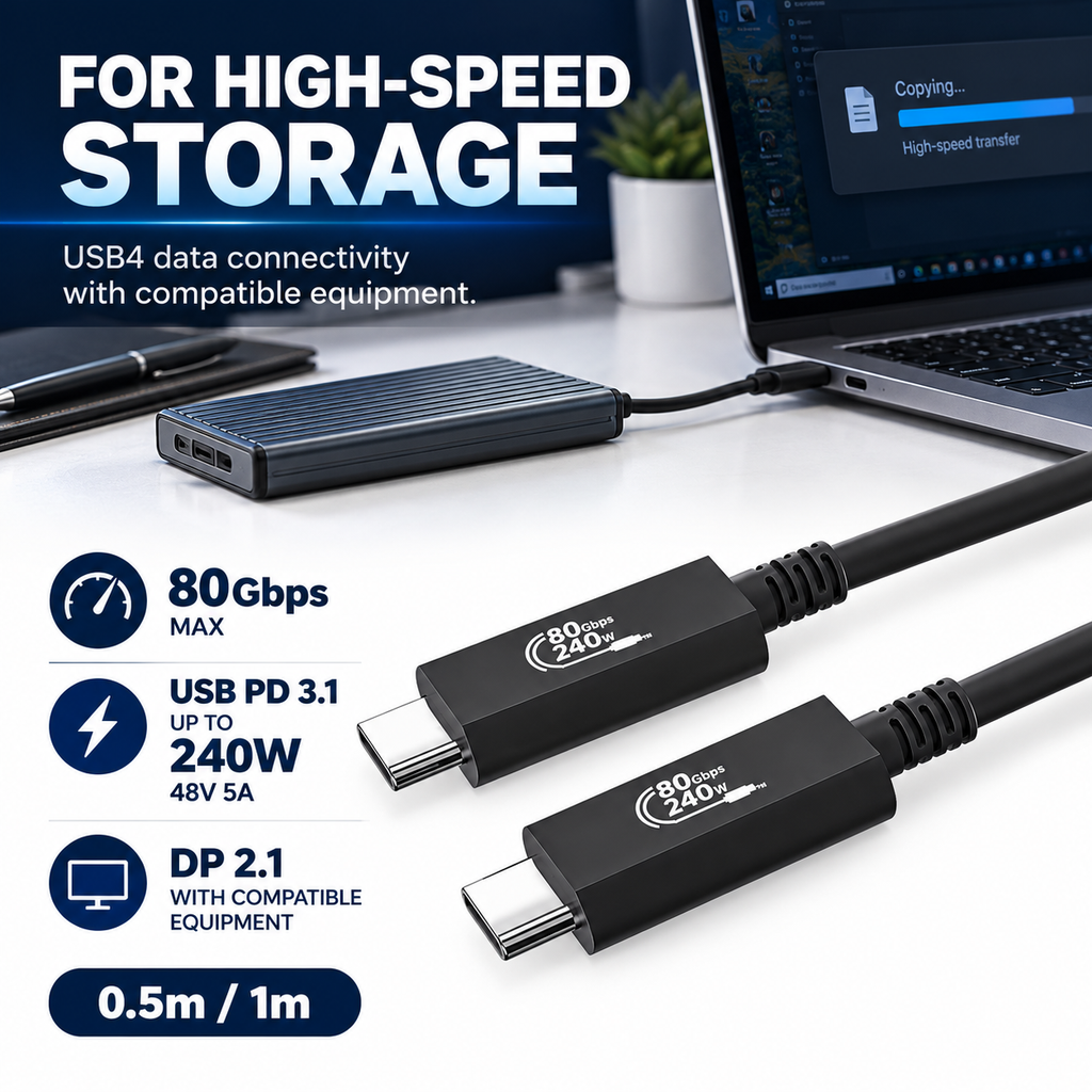 Swegltek USB4 micro coaxial copper USB-C cable,80Gbps,USBPD up240W, storage.