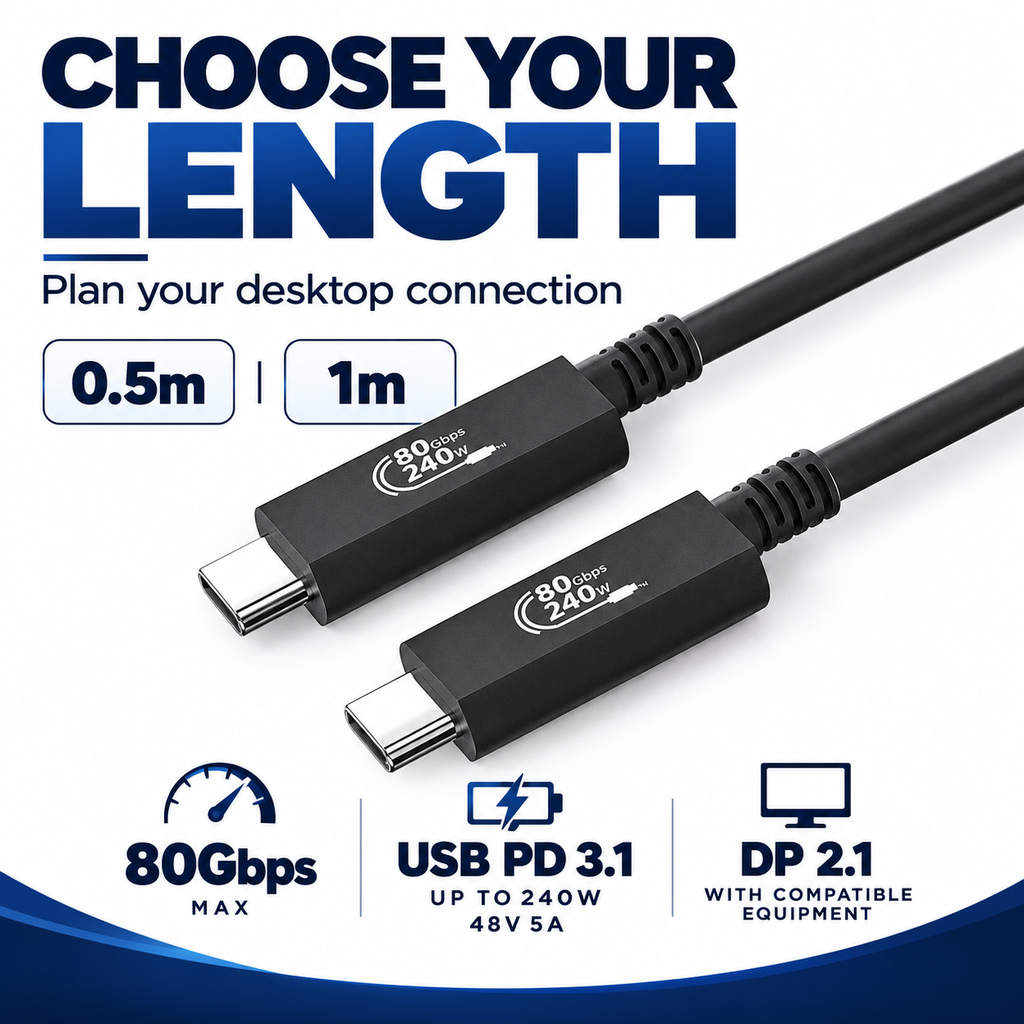 Swegltek USB4 micro coaxial copper USB-C cable,80Gbps,USBPD up240W, lengths.