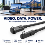 Angled USB-C cable shown with compatible meeting-room display equipment.